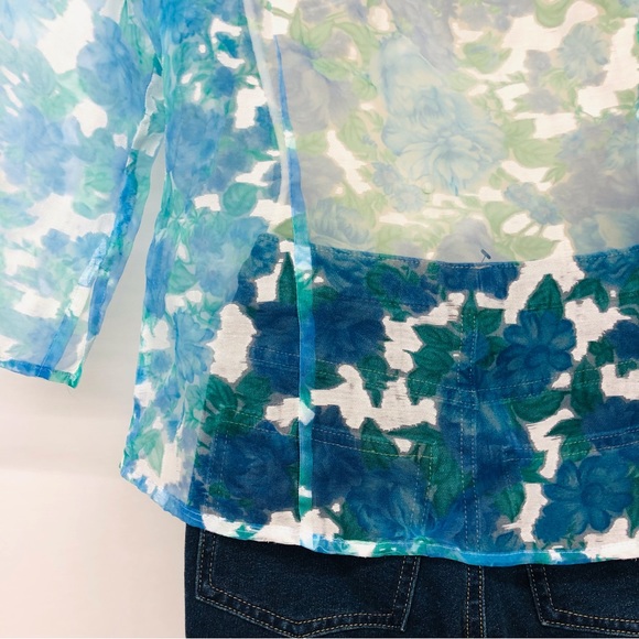 Notations Petite sheer blue floral blouse - Picture 7 of 15